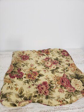 Floral Zippered Pillow Cover  22 X 20 Roses Beige Green Burgungy Tapestry Weight